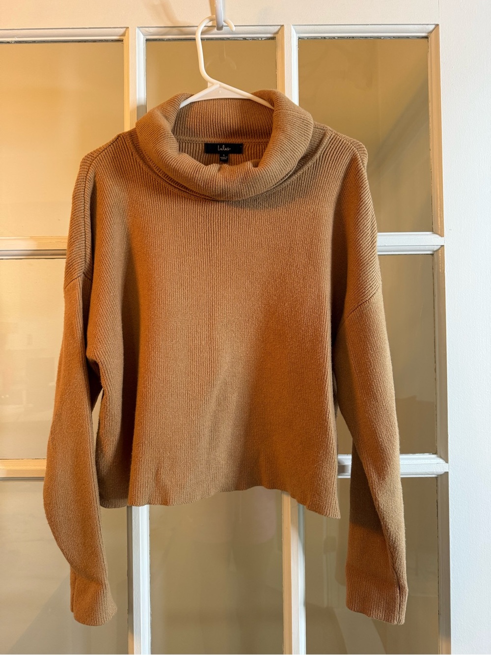 Lulu's Camel-Blend Cropped Turtleneck Sweater